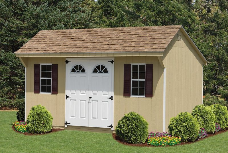 10x12 Dutch, Light Gray siding, Black trim, roof, Show With Optional Ramp